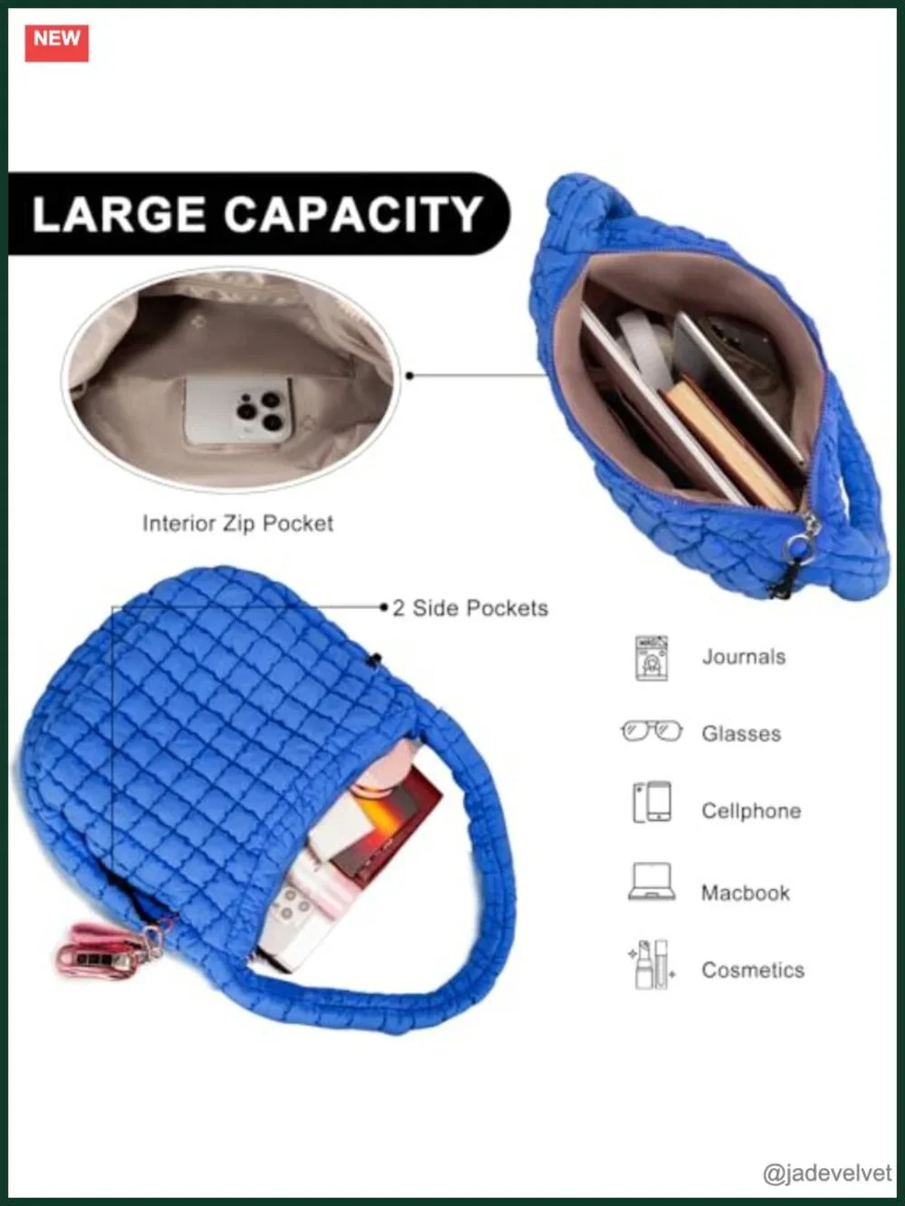 Large Quilted Puffer Tote Bag with Crossbody Strap and Makeup Bag